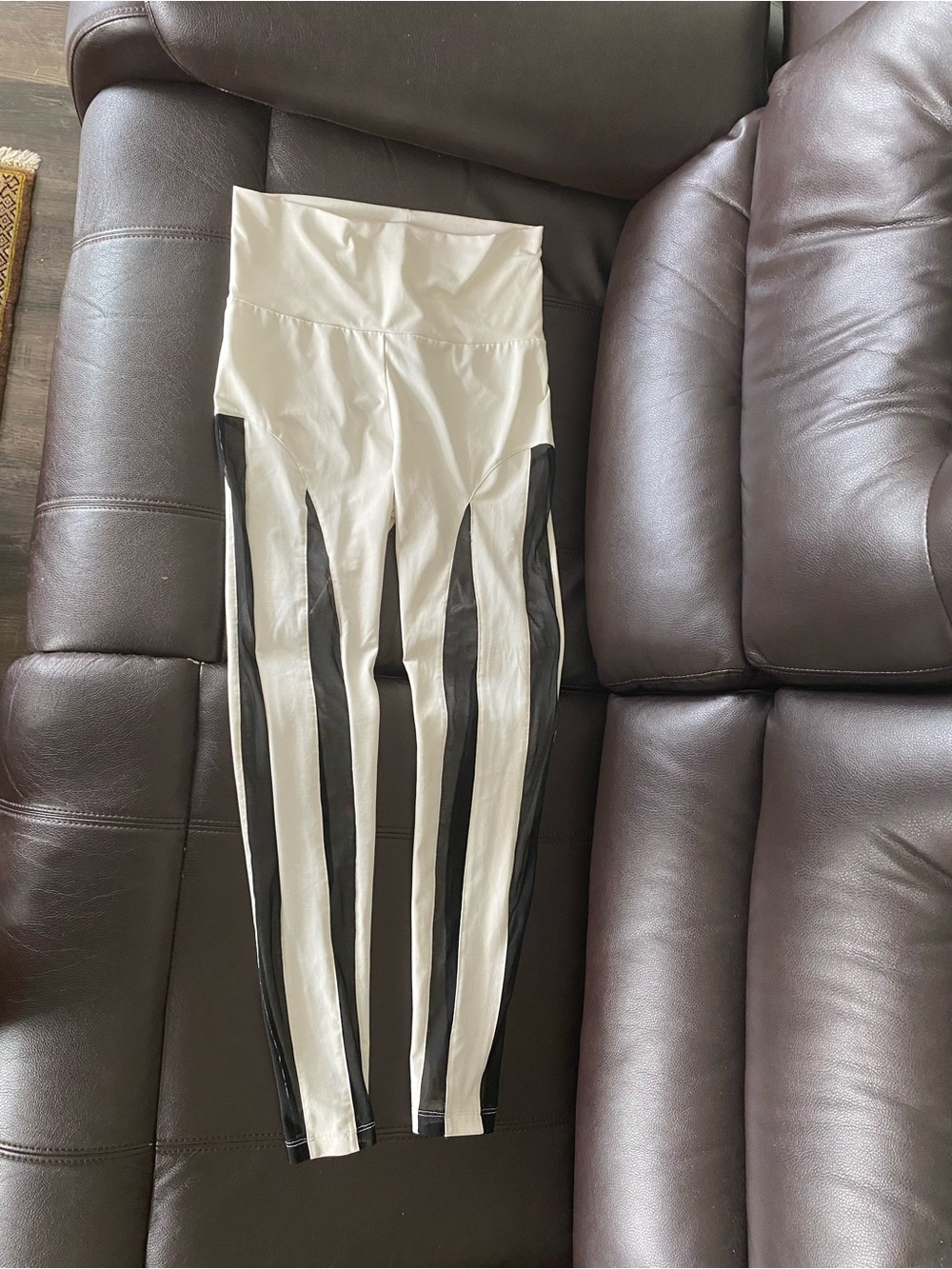 Kikiriki High Waisted Mesh Panel Leggings Cream Black Size L